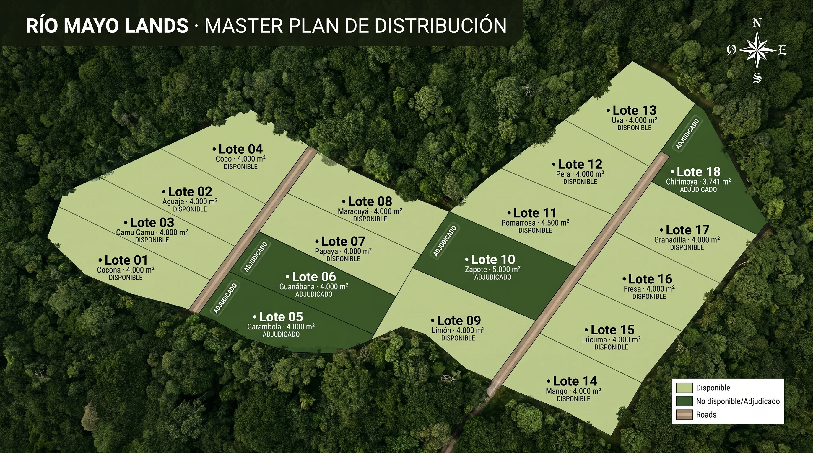 Plano de Distribución 4K Río Mayo Lands 18 parcelas rurales